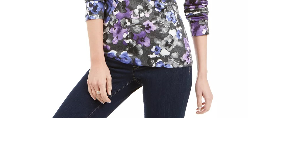 Karen Scott Blusa Feminina Estampada Gola Redonda Azul Tamanho Grande