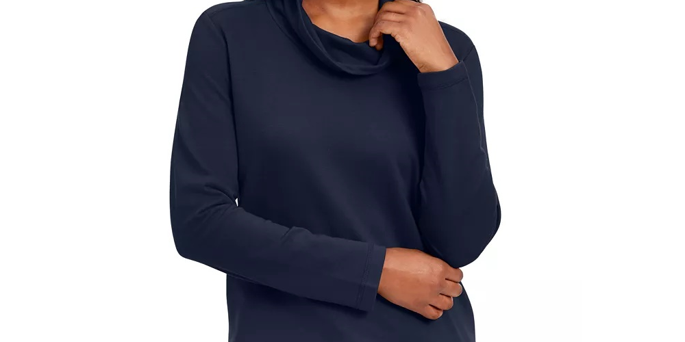 Karen Scott Top feminino com decote canoa pequeno, preto, tamanho PL