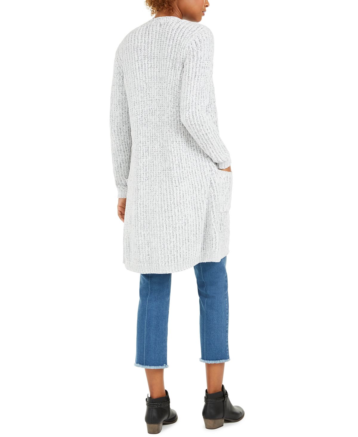 Suéter longo texturizado feminino Style Co com frente aberta, branco, tamanho XX-G