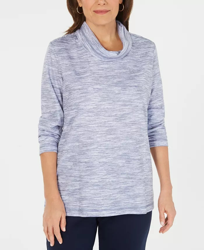 Karen Scott Top feminino pequeno com decote funil e tingimento espacial, roxo, tamanho PS