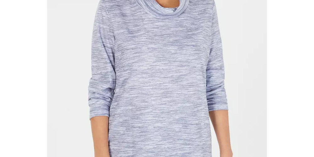Karen Scott Top feminino pequeno com decote funil e tingimento espacial, roxo, tamanho PS