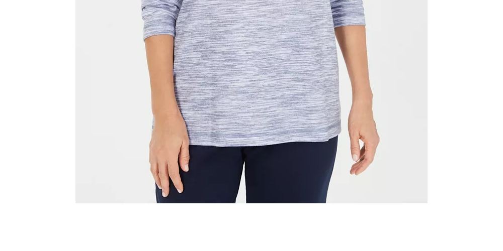 Karen Scott Top feminino pequeno com decote funil e tingimento espacial, roxo, tamanho PS