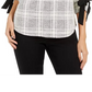 Charter Club Top feminino xadrez pequeno com punho amarrado, cinza, tamanho PS