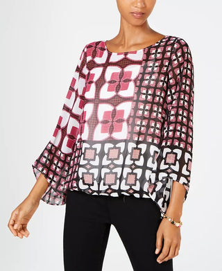 Top estampado com faixa Alfani feminino, tamanho pequeno, rosa