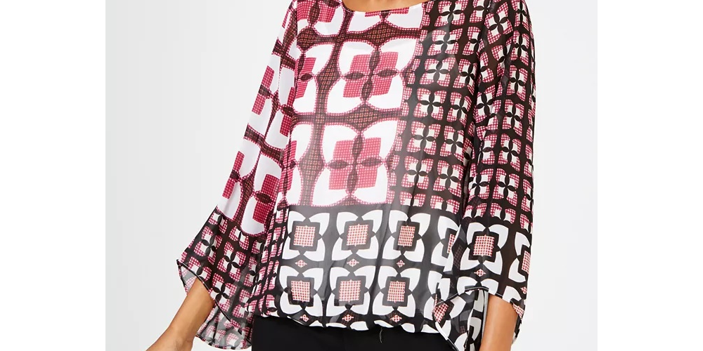 Top estampado com faixa Alfani feminino, tamanho pequeno, rosa