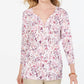Karen Scott Top Henley Feminino Petite com Estampa Floral Branco Tamanho Petite Pequeno