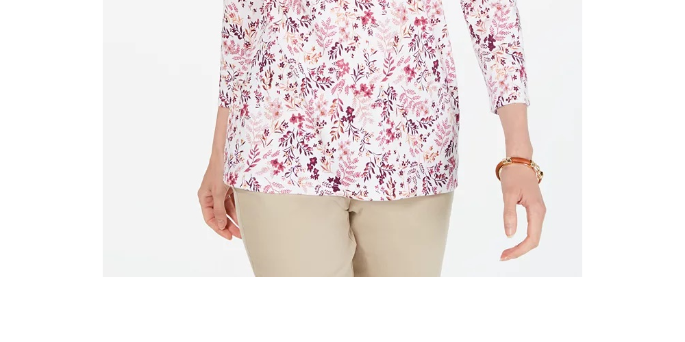 Karen Scott Top Henley Feminino Petite com Estampa Floral Branco Tamanho Petite Pequeno