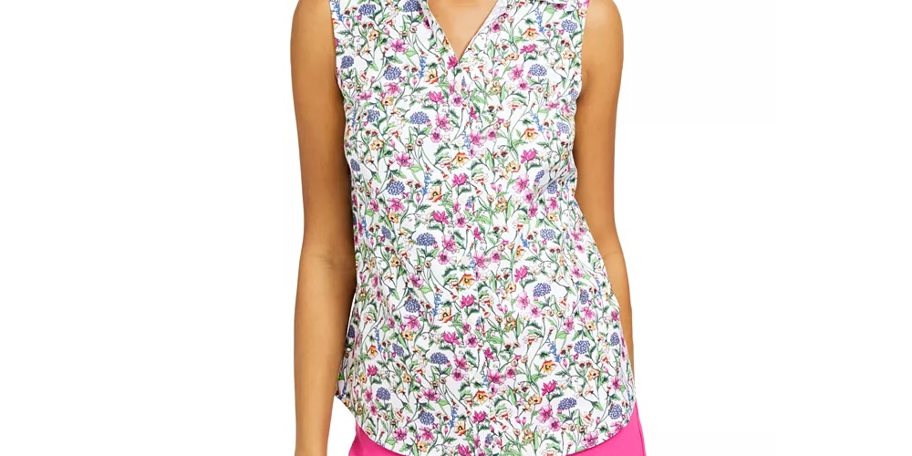 Camisa feminina sem mangas com estampa floral Charter Club, branca, tamanho 10