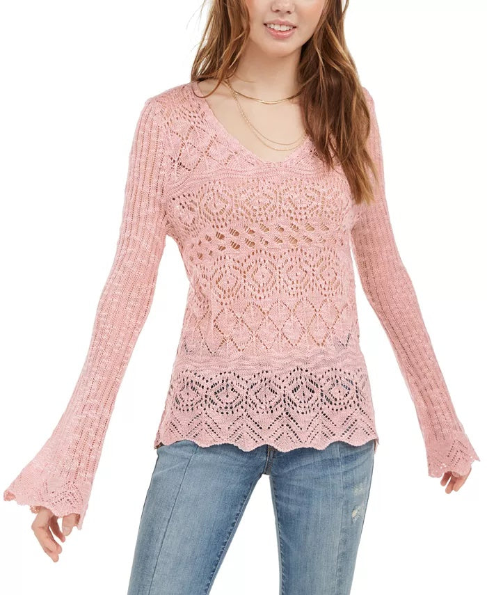Suéter feminino American Rag Juniors Pointelle-Knit com mangas largas, rosa, tamanho médio