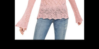 Suéter feminino American Rag Juniors Pointelle-Knit com mangas largas, rosa, tamanho médio