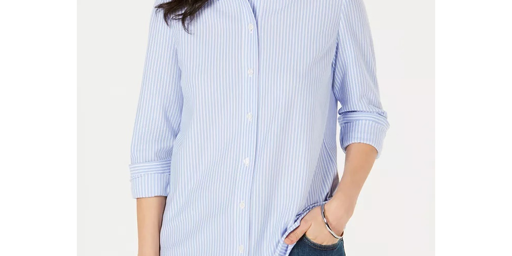 Camisa feminina de malha de algodão Charter Club, azul, tamanho XX-G