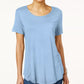JM Collection Top feminino com bainha curta e manga curta, azul, tamanho pequeno
