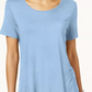 JM Collection Top feminino com bainha curta e manga curta, azul, tamanho pequeno