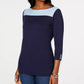 Karen Scott Suéter Feminino de Algodão Colorblock Azul Tamanho X-S