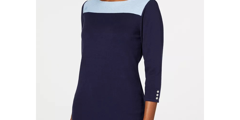 Karen Scott Suéter Feminino de Algodão Colorblock Azul Tamanho X-S
