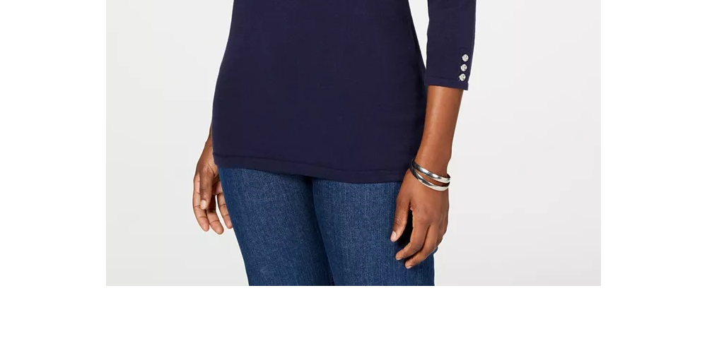 Karen Scott Suéter Feminino de Algodão Colorblock Azul Tamanho X-S