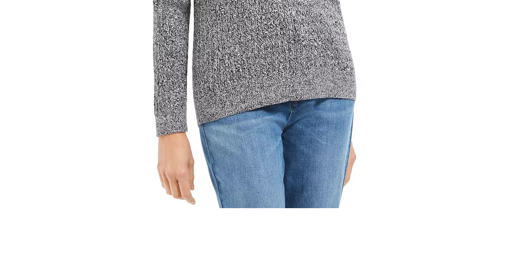 Karen Scott Suéter Henley de malha trançada feminino, cinza, tamanho pequeno