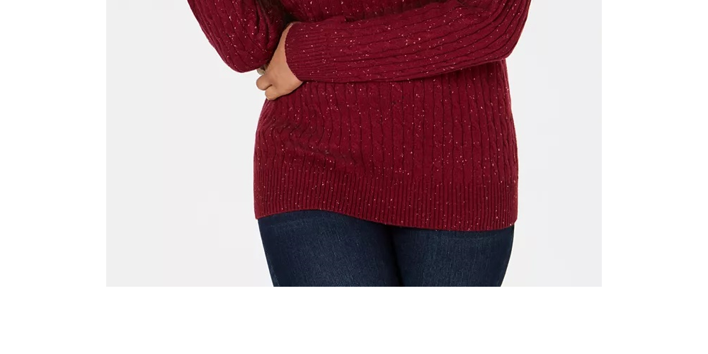 Karen Scott Suéter feminino de tricô com decote em V, tamanho PL, vermelho