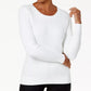Suéter Karen Scott Feminino de Algodão com Malha Trançada, Branco, Tamanho PL