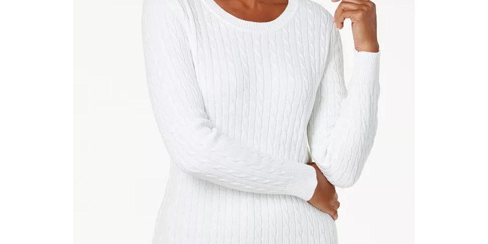 Suéter Karen Scott Feminino de Algodão com Malha Trançada, Branco, Tamanho PL