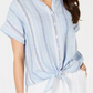 Charter Club Blusa feminina listrada de linho azul tamanho pequeno