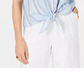 Charter Club Blusa feminina listrada de linho azul tamanho pequeno