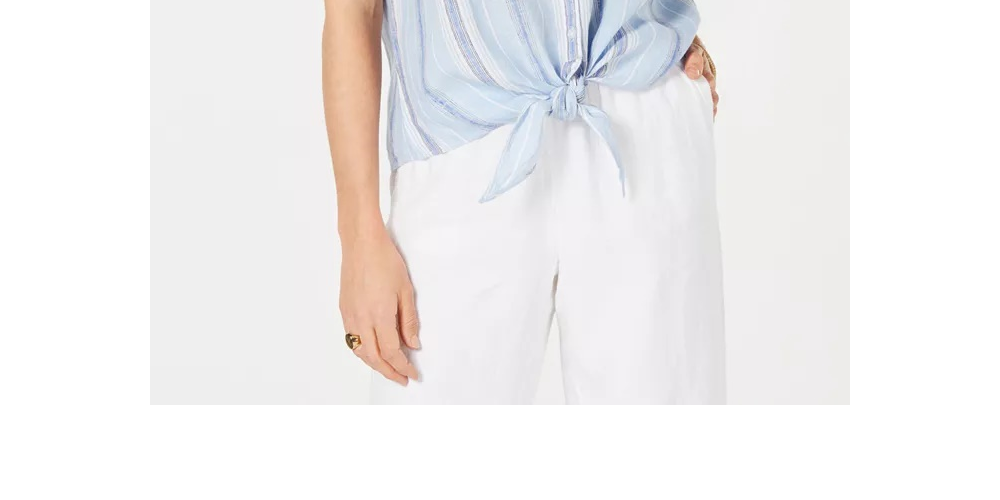 Charter Club Blusa feminina listrada de linho azul tamanho pequeno