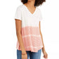 Blusa feminina estilo &amp; co, estampa tie-dye, decote em V, mistura de linho, bege, tamanho pequeno