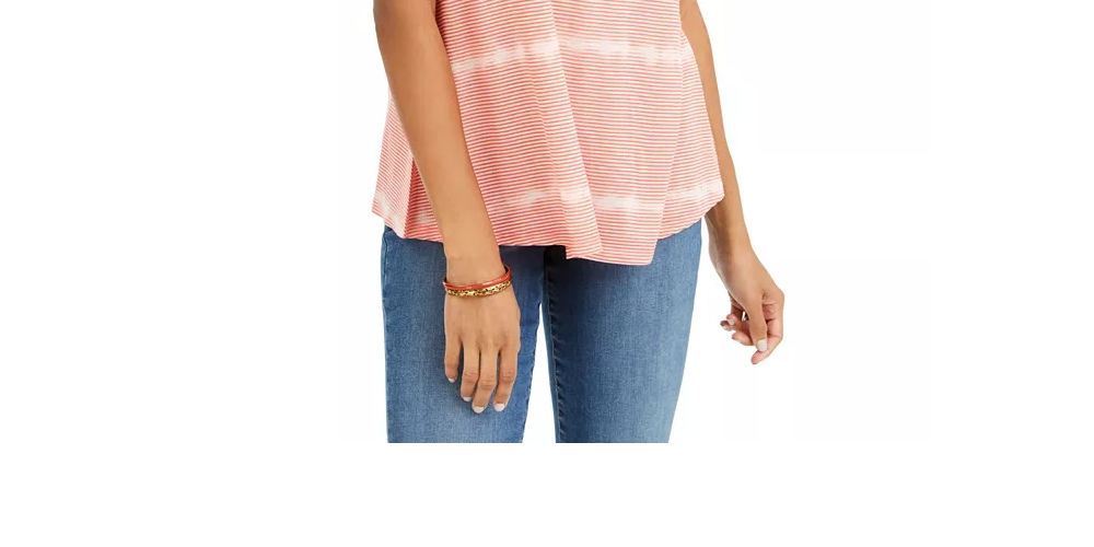 Blusa feminina estilo &amp; co, estampa tie-dye, decote em V, mistura de linho, bege, tamanho pequeno