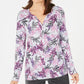 Blusa feminina Karen Scott estampada com decote aberto, roxa, tamanho X-S