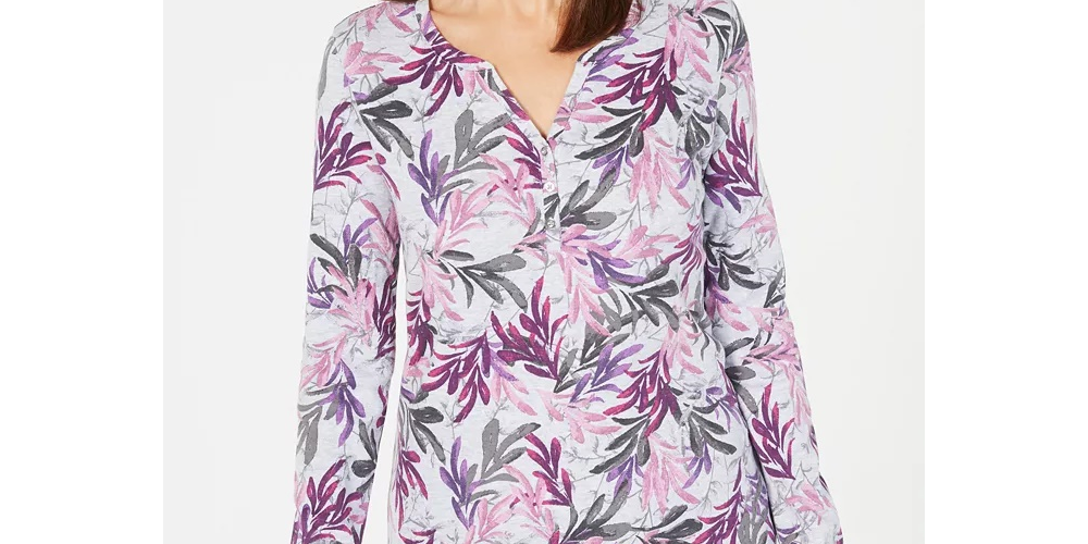 Blusa feminina Karen Scott estampada com decote aberto, roxa, tamanho X-S
