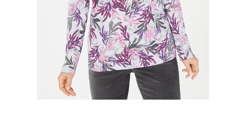 Blusa feminina Karen Scott estampada com decote aberto, roxa, tamanho X-S