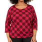 Karen Scott Blusa feminina plus size xadrez manga 3/4 vermelho brilhante tamanho 0X