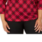 Karen Scott Blusa feminina plus size xadrez manga 3/4 vermelho brilhante tamanho 0X
