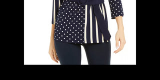 Alfani Women's Women's S Petite Mix-Print Belted Top Azul Tamanho Petit X-Large