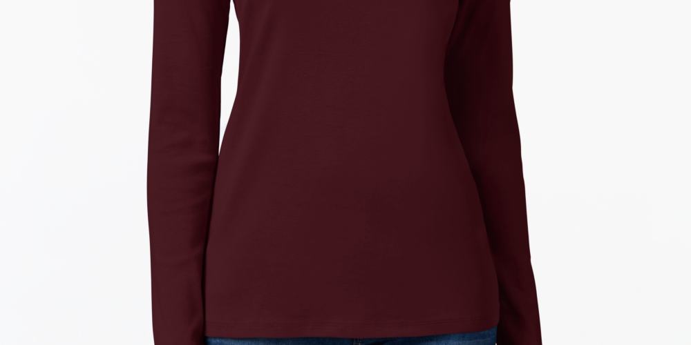 Camiseta feminina Charter Club de manga comprida em algodão Pima, cor vinho, tamanho X-S