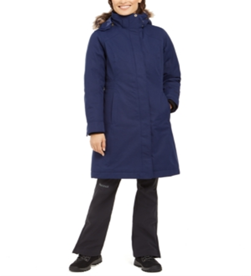 Casaco Chelsea com capuz e acabamento em pele sintética Marmot feminino, azul, tamanho pequeno