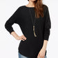 INC International Concepts Top Feminino Preto Texturizado Sólido Manga Longa Gola Joia Tamanho Pequeno