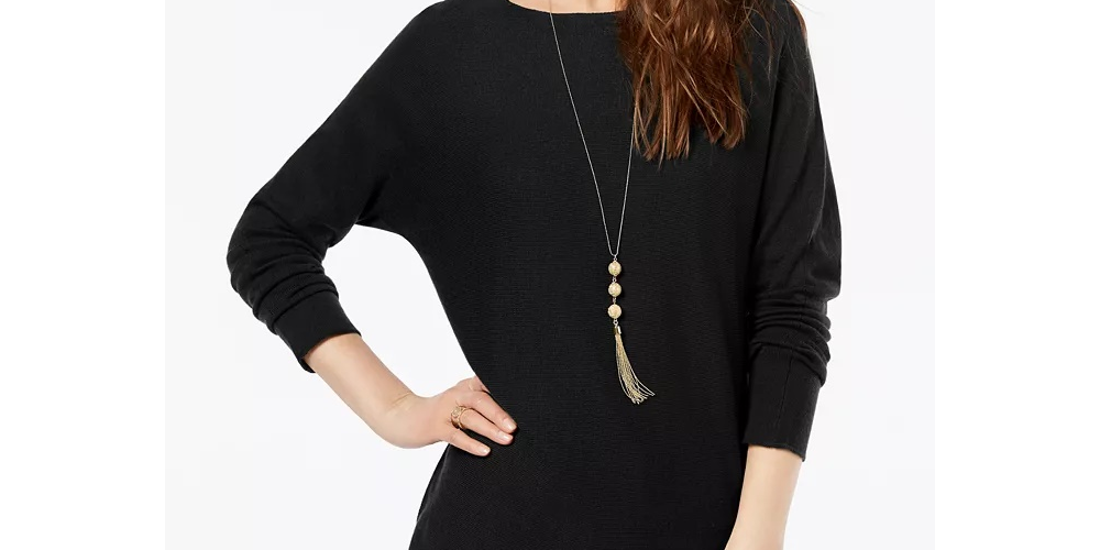 INC International Concepts Top Feminino Preto Texturizado Sólido Manga Longa Gola Joia Tamanho Pequeno