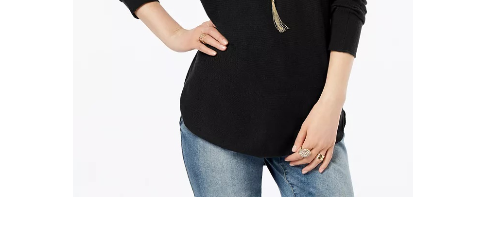 INC International Concepts Top Feminino Preto Texturizado Sólido Manga Longa Gola Joia Tamanho Pequeno