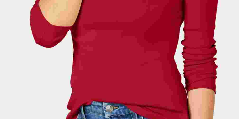 Camiseta feminina de manga comprida Charter Club Pima Cotton, vermelha, tamanho médio