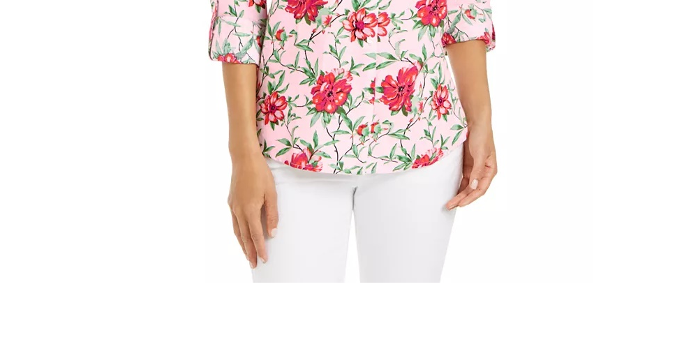Camisa feminina Charter Club com estampa de linho e mangas curtas, rosa, tamanho extragrande