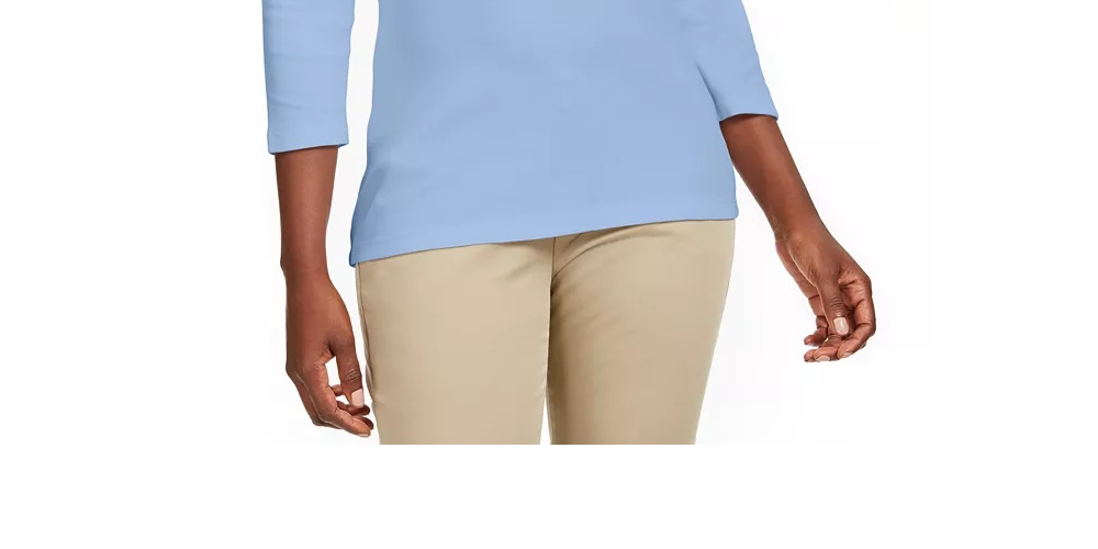 Blusa de algodão com decote grommet feminina Karen Scott, azul, tamanho pequeno
