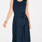 Vestido midi feminino Charter Club Petite com cinto, azul, tamanho médio