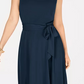 Vestido midi feminino Charter Club Petite com cinto, azul, tamanho médio