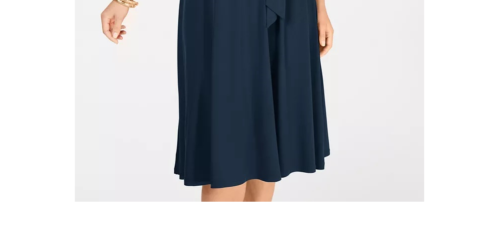 Vestido midi feminino Charter Club Petite com cinto, azul, tamanho médio