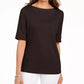 Karen Scott Blusa Feminina Gola Canoa Manga Cotovelo Marrom Tamanho Médio