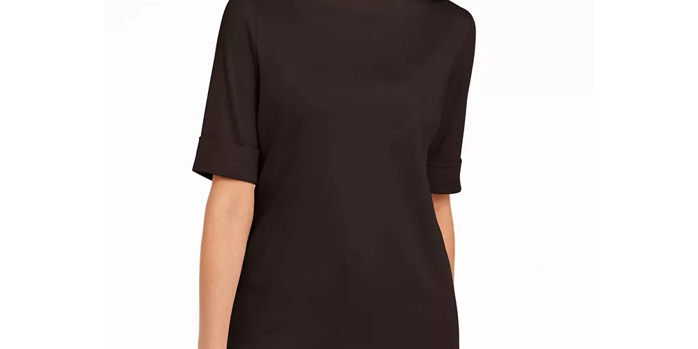 Karen Scott Blusa Feminina Gola Canoa Manga Cotovelo Marrom Tamanho Médio