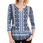 Top estampado com decote em V e decote em V feminino JM Collection, tamanho XX-G