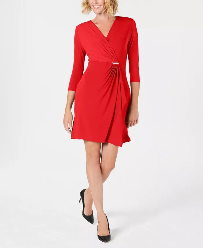 Vestido envelope falso feminino Charter Club Petite, tamanho vinho, pequeno e pequeno